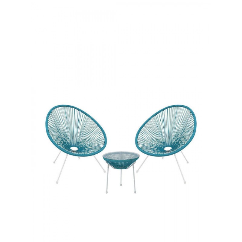 ACAPULCO Set Κήπου - Βεράντας: Τραπέζι + 2 Πολυθρόνες Μέταλλο Άσπρο / Rattan Μπλε Κωδικός: [Ε-00022177] Ε245,Α3S